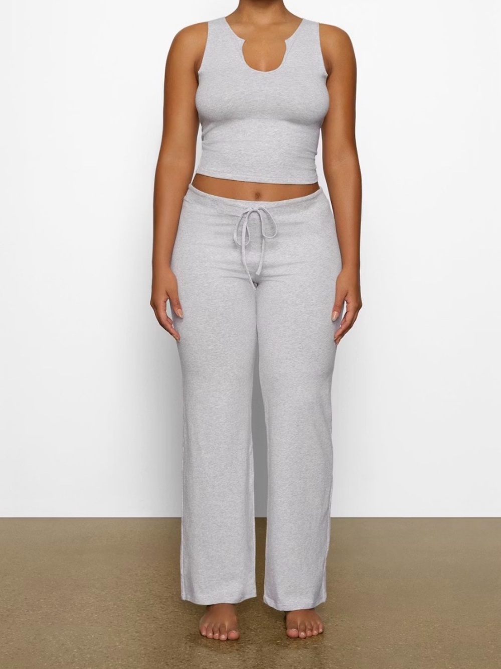 SKIMS Light Gray Ribbed Wide-Leg Pants Set XS